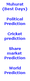 Text Box: Muhurat(Best Days)
Political Prediction
Cricket prediction
Share market&nbsp; Prediction
World Prediction
&nbsp;
